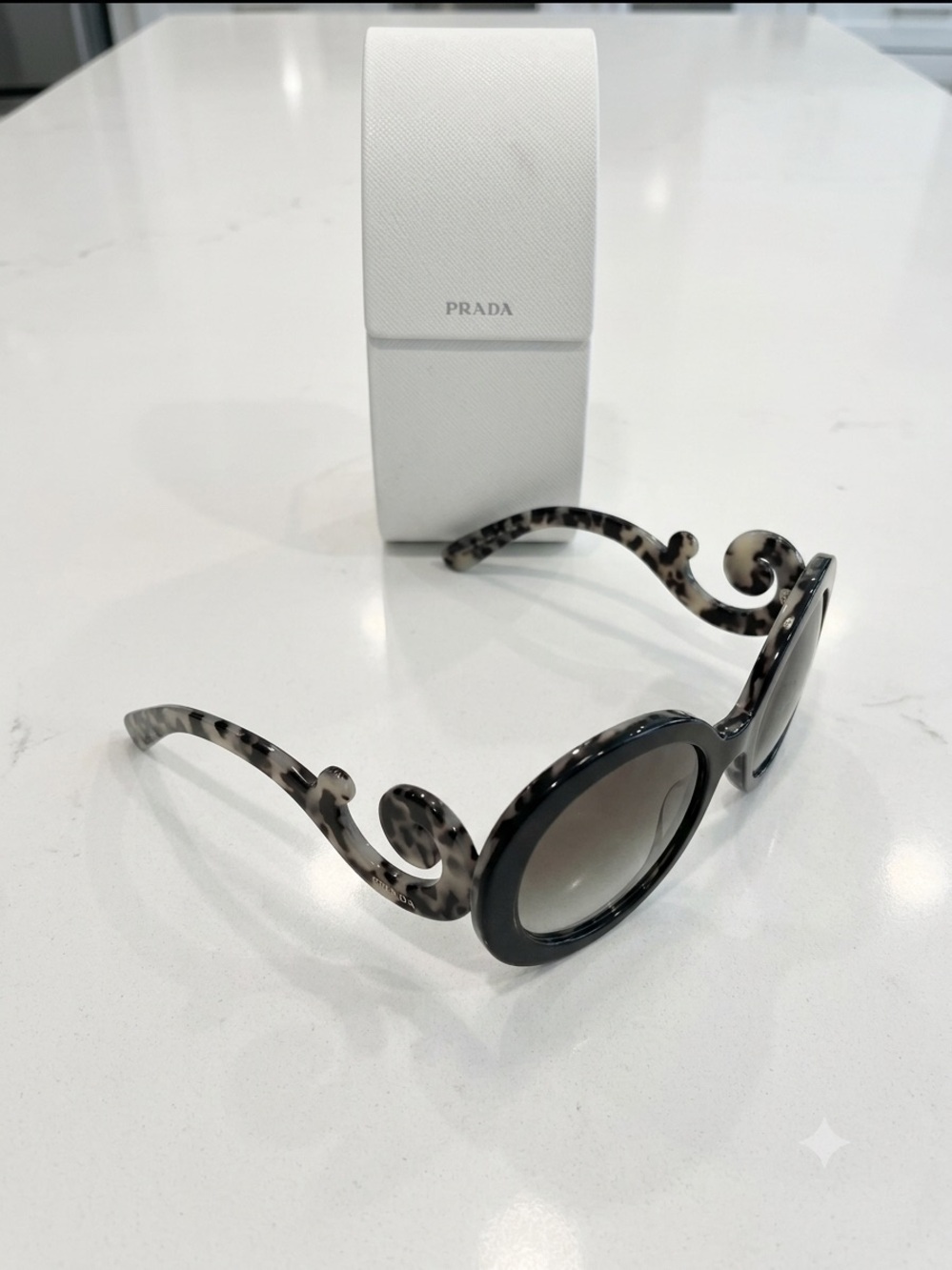 Authentic Prada Minimal Baroque Sunglasses Black with Leopard Arms W/ Case & COA